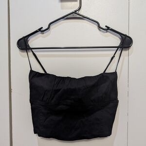 Zara Black Spaghetti Strap Crop Top with Side Zipper and Back Button Closure